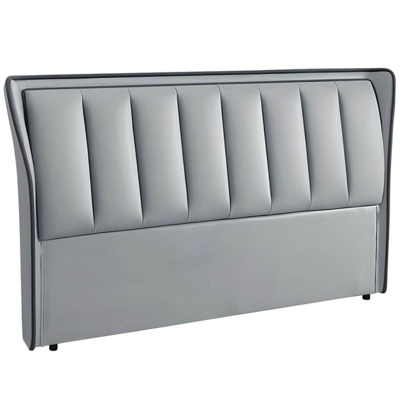 "Wingback Light Wood Pine Headboard with Upholstered Design and Solid Wood Legs - 79" Tech Cloth Light Gray"