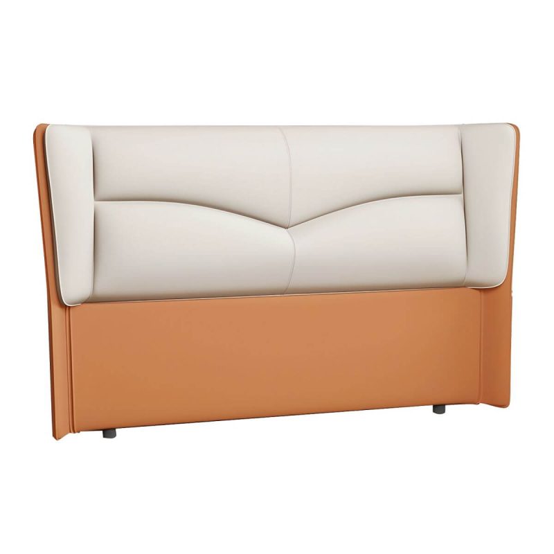 "Modern Rectangular Wingback Headboard Bed with Leather Upholstery and Solid Wood Frame - Off-White 59""