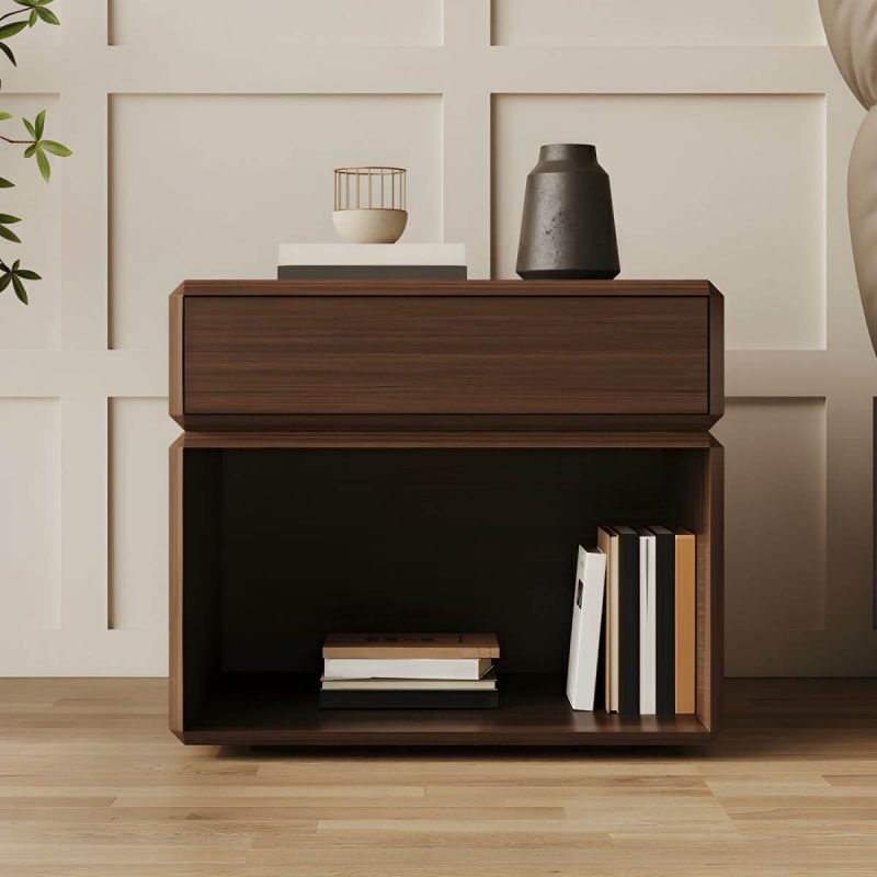 "Elegant Brown Wooden Nightstand with Drawer for Bedroom Storage - 1 Piece"