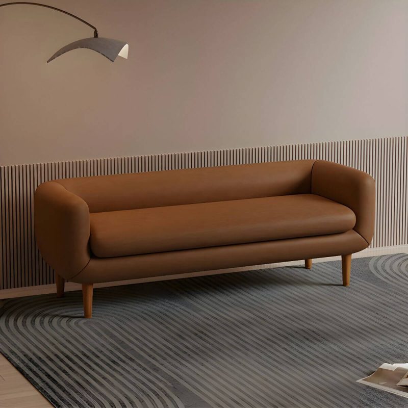 "Modern Upholstered Bedroom Bench with Arms and Back - Wood Legs, Sponge Upholstery - 120 x 55 x 60 cm Coffee"