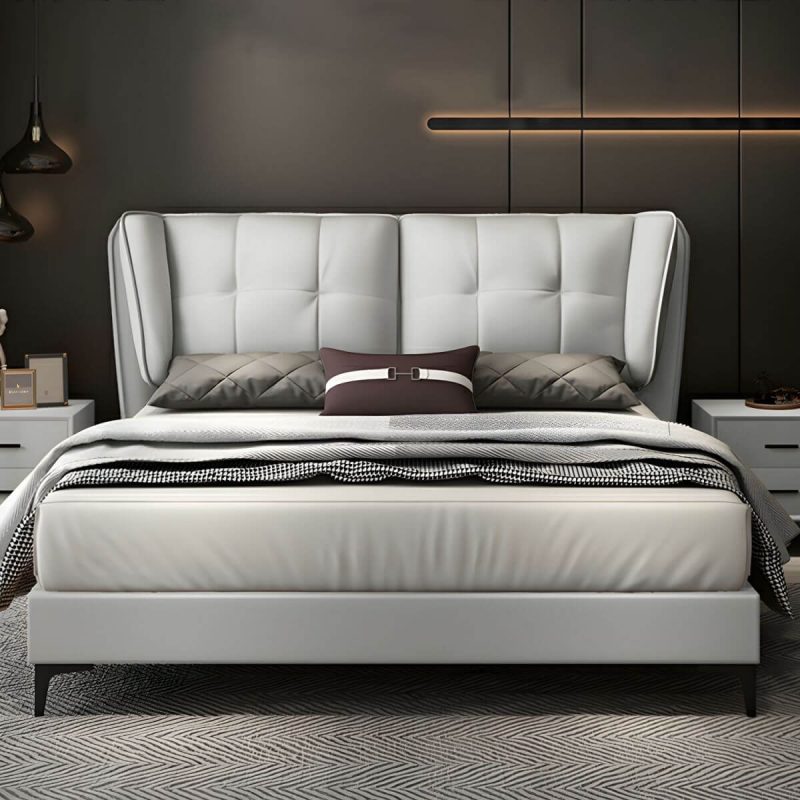 "Solid Wood Modern Style Headboard Leather Panel Freestanding Rectangular - 71" Tech Cloth"