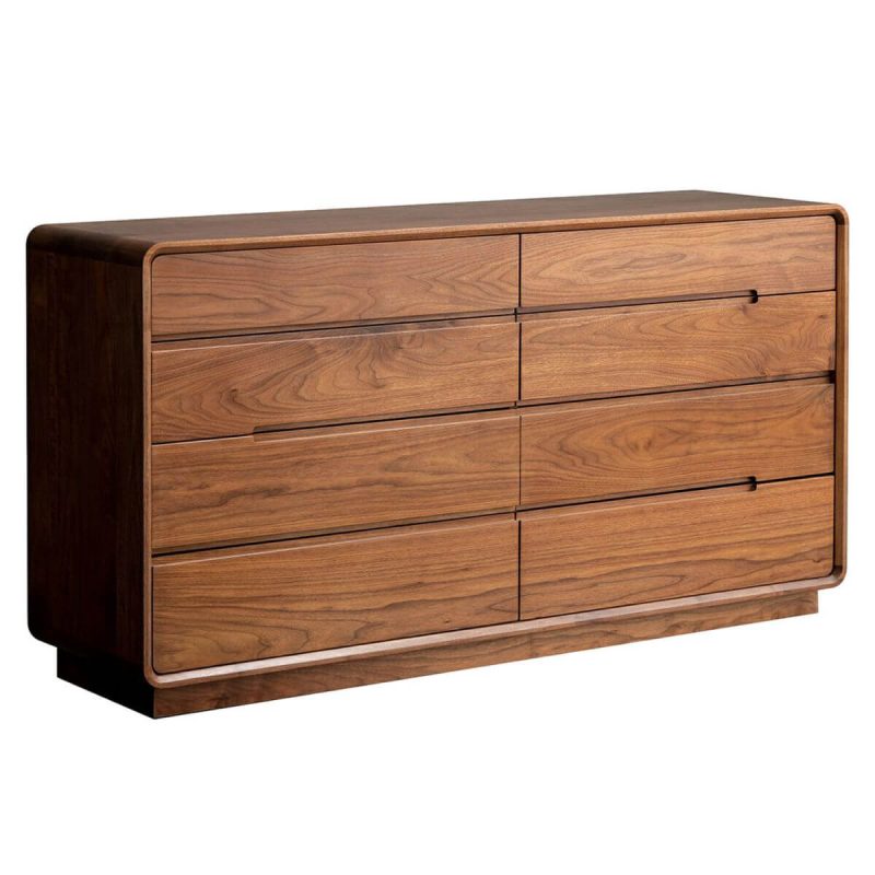 "Scandinavian Walnut Double Dresser with 8 Drawers for Living Room - 55"L x 17"W x 32"H"
