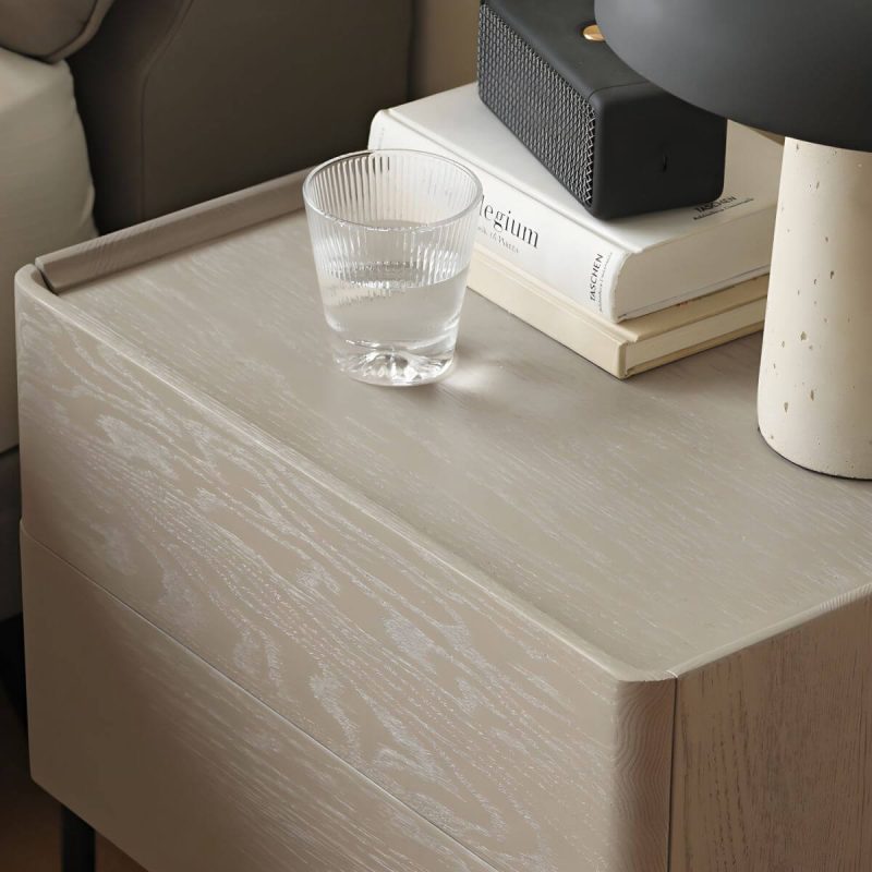 "Modern Grey Oak Wood Nightstand with Spacious Drawer Storage - 2 Piece Set"