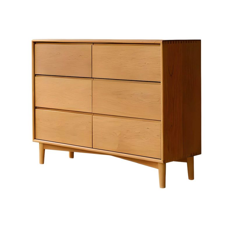 "Cherry Wood Horizontal Chest Modern Brown 6 Drawers Included for Home - Natural Finish"