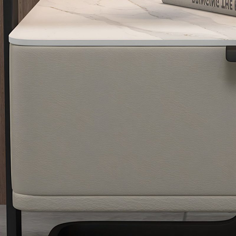 "Modern Wood Nightstand with Glass Countertop and Open Storage - Dark Gray 48 x 40 x 51 cm 1 Piece"