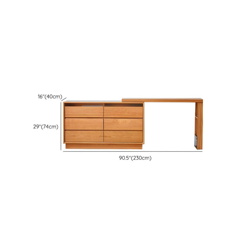 "Dimension of Modern Style Wooden Dressing Table Rectangular with Drawers and Glass Cabinet - 91"L x 16"W x 29"H"