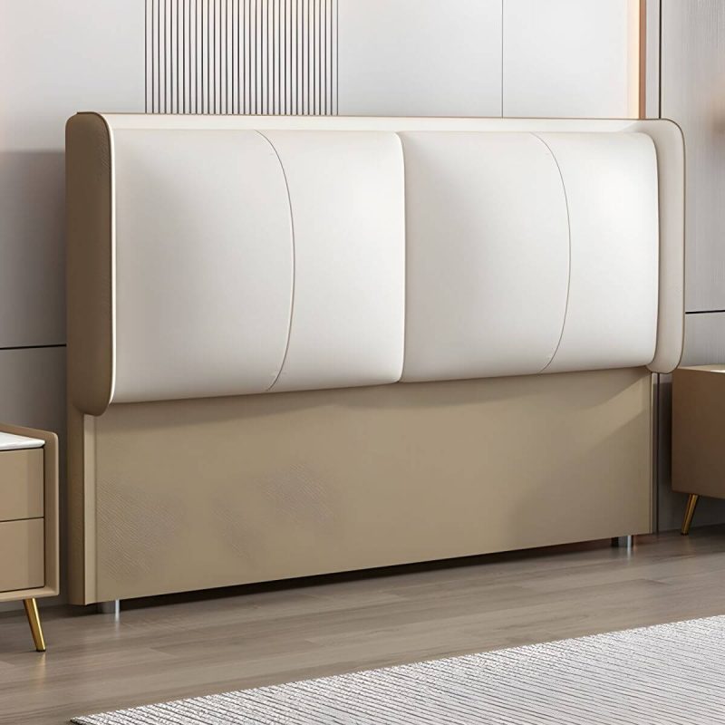 "Light Wood Modern Wingback Headboard with Upholstered Design and Solid Wood Frame - 59" Anti Cat Scratch Leather Coffee/ Beige"