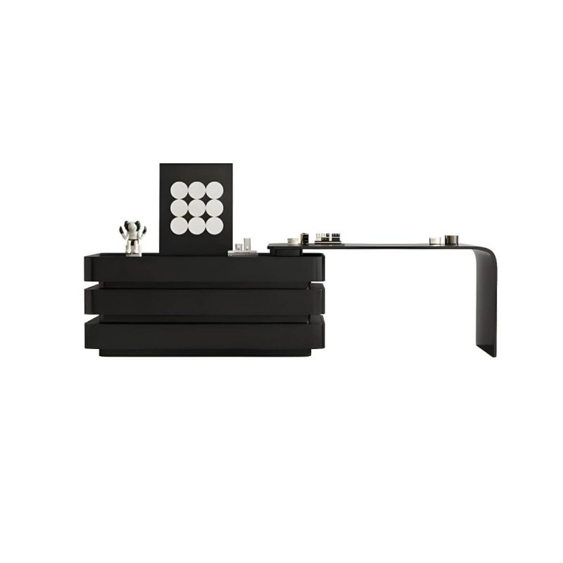 "Stylish Black Wood Large Capacity Storage Makeup Vanity with Six Drawers - Makeup Vanity Black 91"L x 16"W x 30"H"