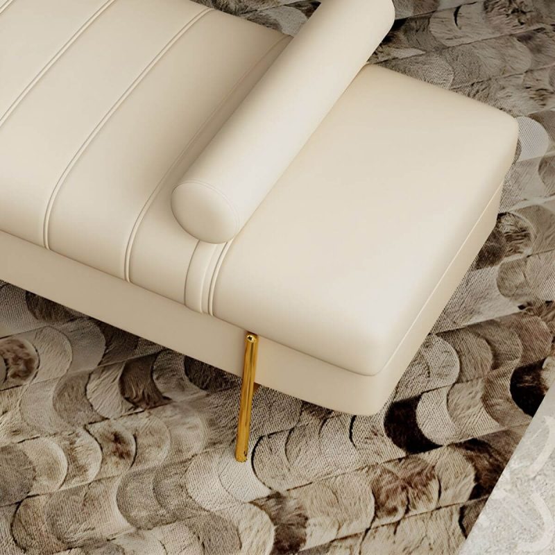 "Glam Leather Entryway and Bedroom Bench with Gold Straight Metal Legs - 100 x 50 x 42 cm Off-White Genuine Leather"