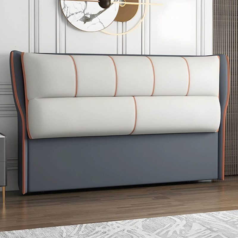 "Modern Upholstered Pine Headboard with Wood Legs - Standard Height - 79" Tech Cloth Blue-White"