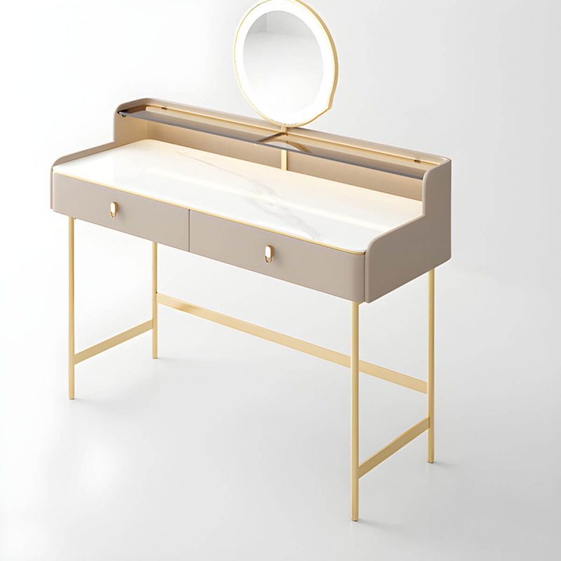 "Contemporary Standard Dressing Table Chalk Alloy with Light Up, Makeup Vanity & Mirror, 39"L x 18"W x 35"H"