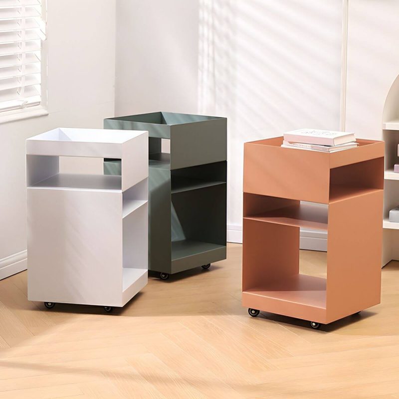 "Modern Metal Nightstand with Open Storage and 4 Shelves in Steel Decor - Black 1 Piece"