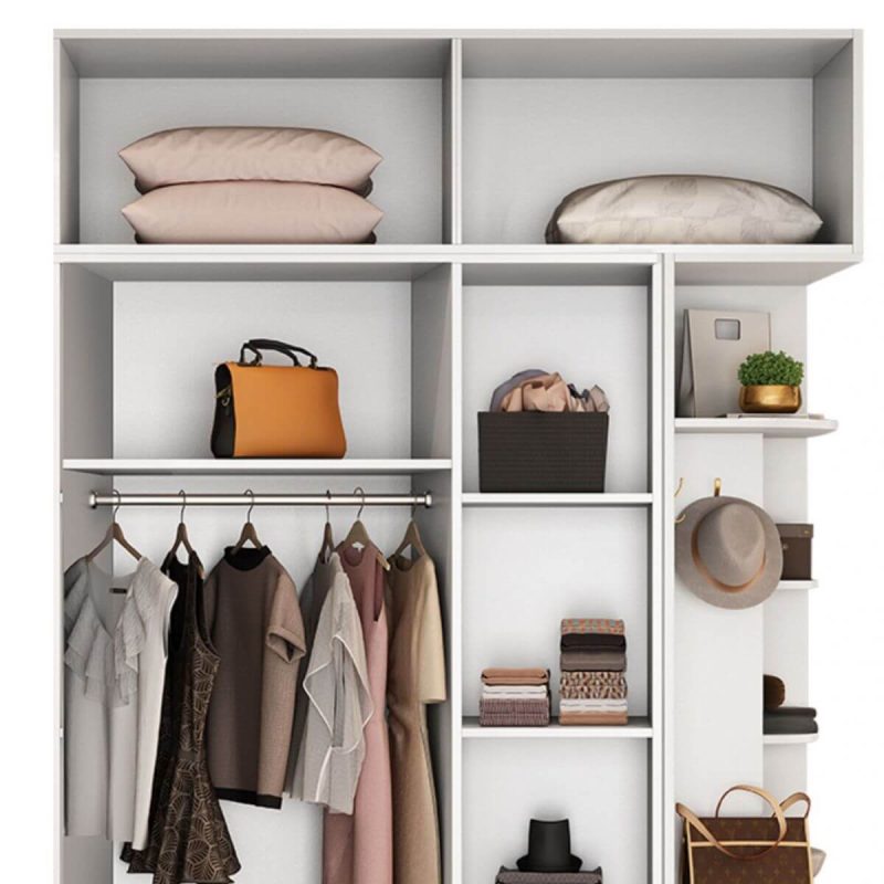 "Elegant White Wardrobe Closet with Soft Close Drawer, Soft Close Door, Lumber Build, Interior Shelves, Clothing Rod, and Trendy Style, Armoire & Side Cabinet & Top Cabinet, 110.2"L x 23.6"W x 82.7"H"