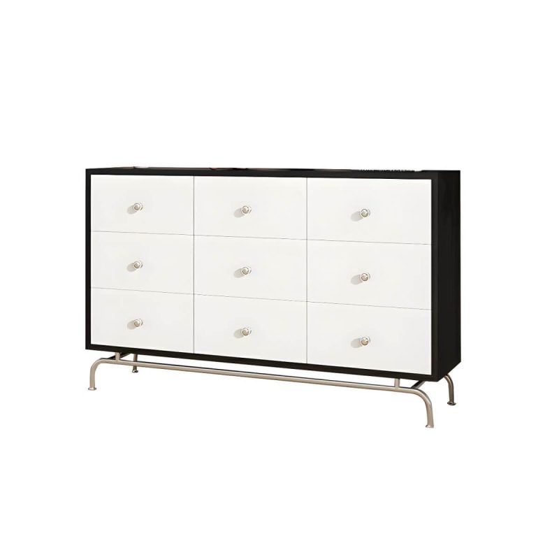 "Modern Storage Drawers Dresser with Four Legs and Silver Handles for Bedroom - 39"L x 16"W x 32"H"
