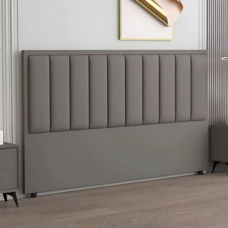 "Modern Upholstered Pine Headboard with Leather Upholstery and Wood Legs - Standard Height - Dark Gray 79""