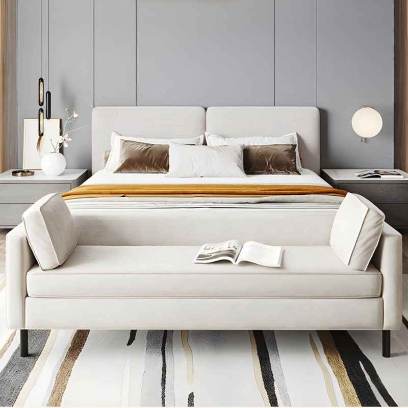 "Modern Upholstered Seating Bench Rectangle Bench with Wooden Base for Bedroom - 71"L x 20"W x 22"H"