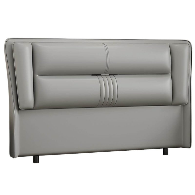"Modern Rectangular Upholstered Wingback Headboard with Wood Legs - Tech Cloth 71" Dark Grey/ Light Grey"