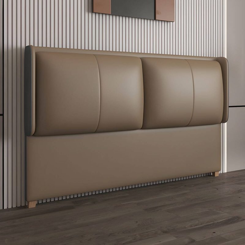 "Modern Wingback Upholstered Headboard with Wood Legs in Standard Height - 120 cm Brown"