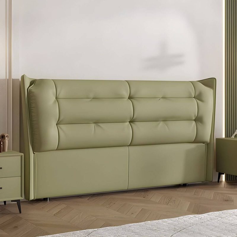 "Green Upholstered Wingback Headboard with Tufted Design and Wood Legs - 59""