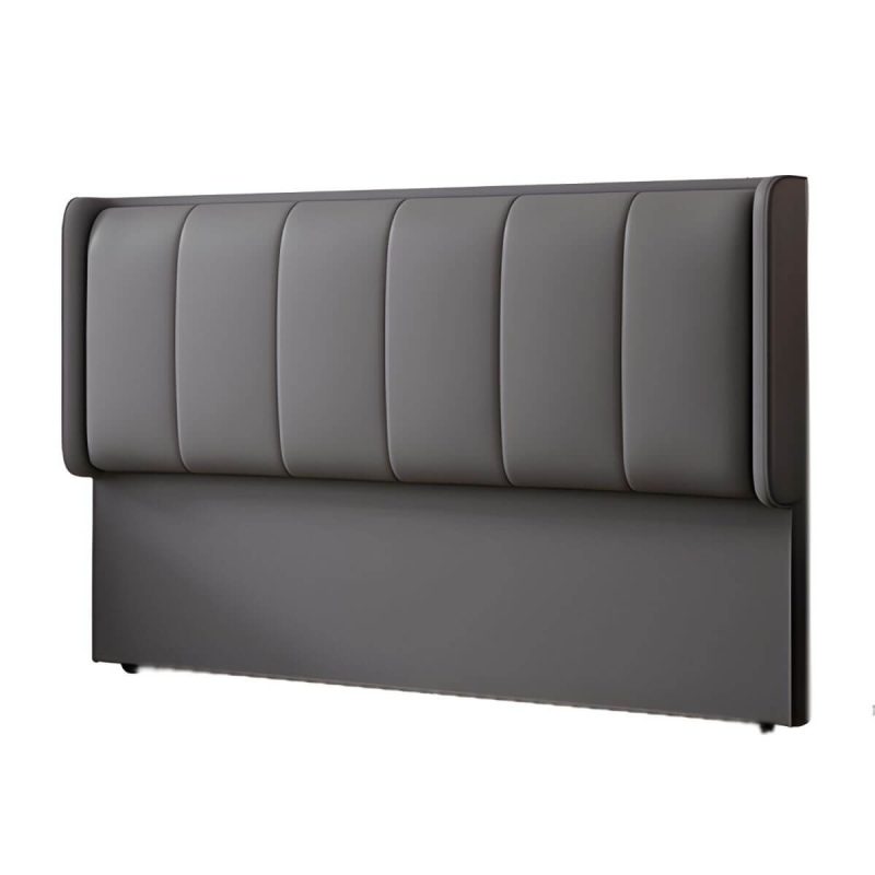 "Modern Upholstered Pine Wingback Headboard with Wood Legs, Standard Height - Tech Cloth 59" Dark Gray"