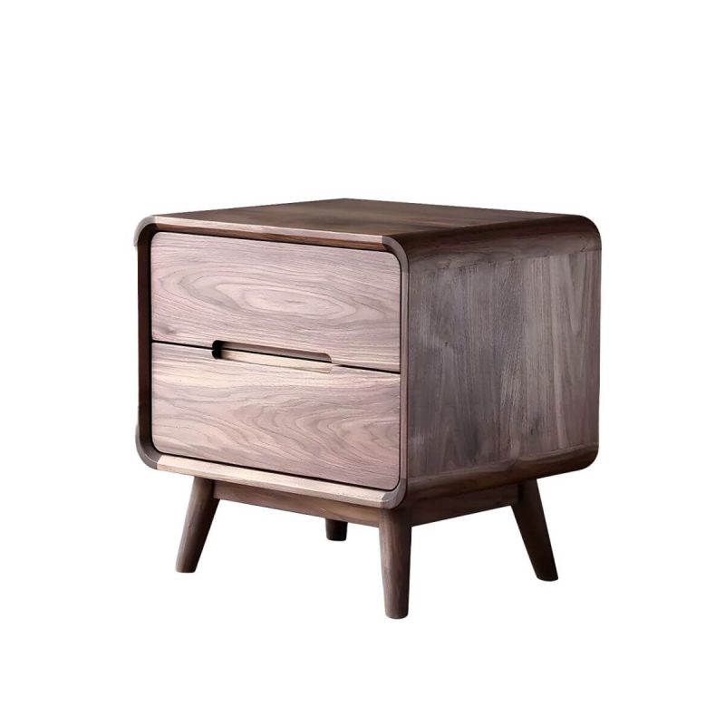 "Stylish Walnut Wood Nightstand with 2 Drawers in Brown Finish - 1 Piece"