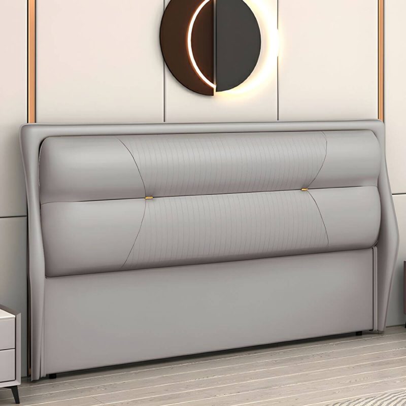 "Modern Upholstered Rectangular Pine Headboard with Wood Legs - Light Gray-White 71""