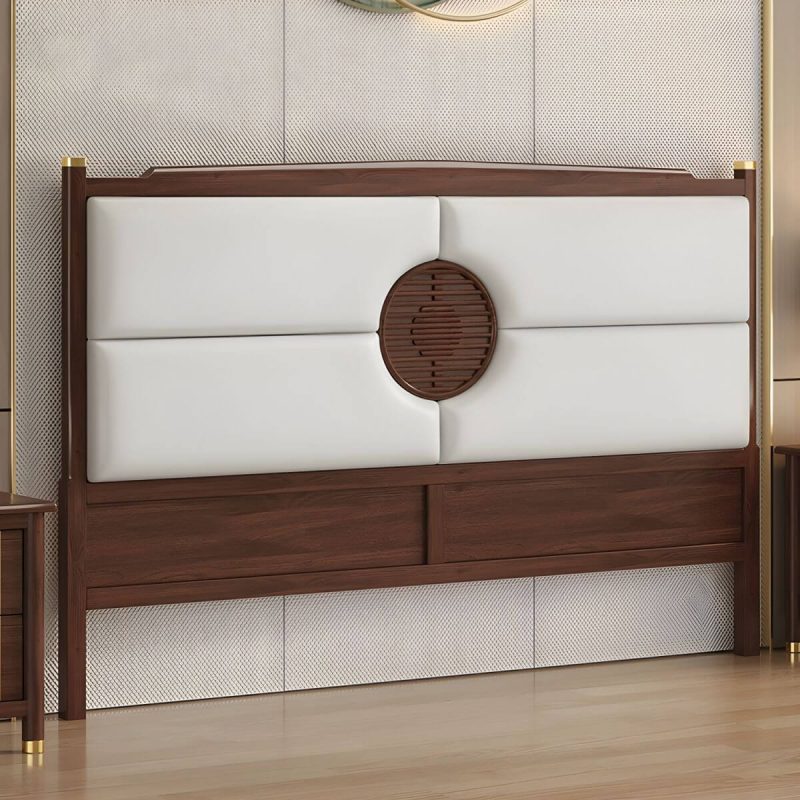"Traditional Upholstered Panel Headboard with Stepped Shape and Leather Upholstery - White 180 cm"