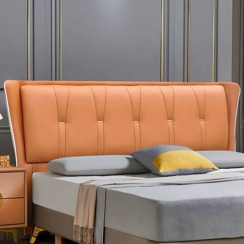 "Elegant Wingback Upholstered Headboard with Wood Legs - Modern Design - Dark Orange 59""