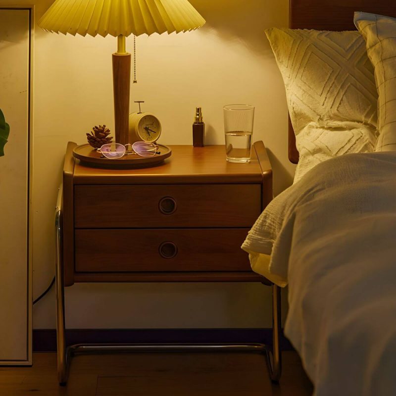 "Traditional Wooden Nightstand with 2 Drawers & Elegant Design - 1 Piece"