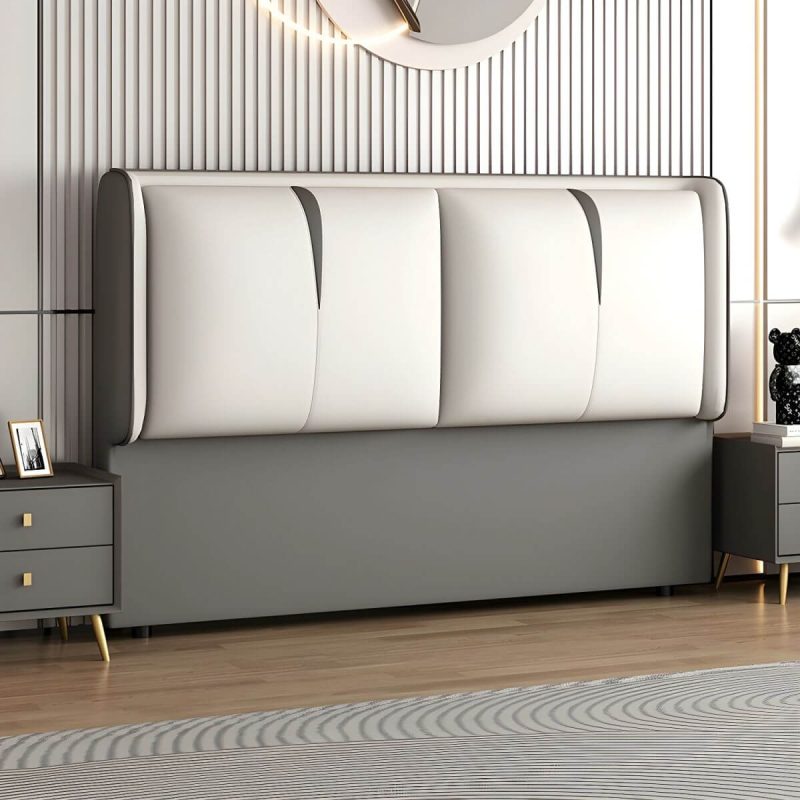 "Light Wood Upholstered Wingback Headboard with Pine Frame and Solid Wood Feature - 59" Silicone Rubber Gray/ Beige"