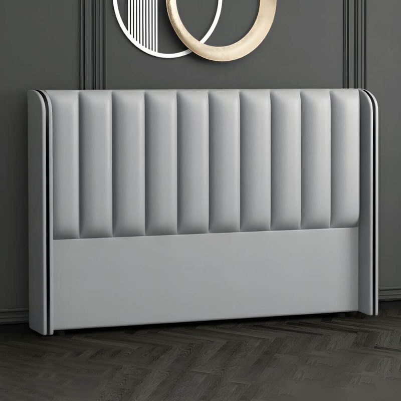 "Modern Leather and Solid Wood Bed Headboard Panel Freestanding - 59" Gray/ Black"