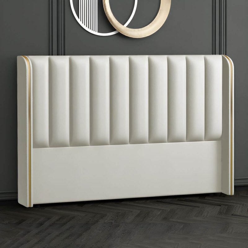 "Modern Leather and Solid Wood Bed Headboard Panel Freestanding - 71" Beige"