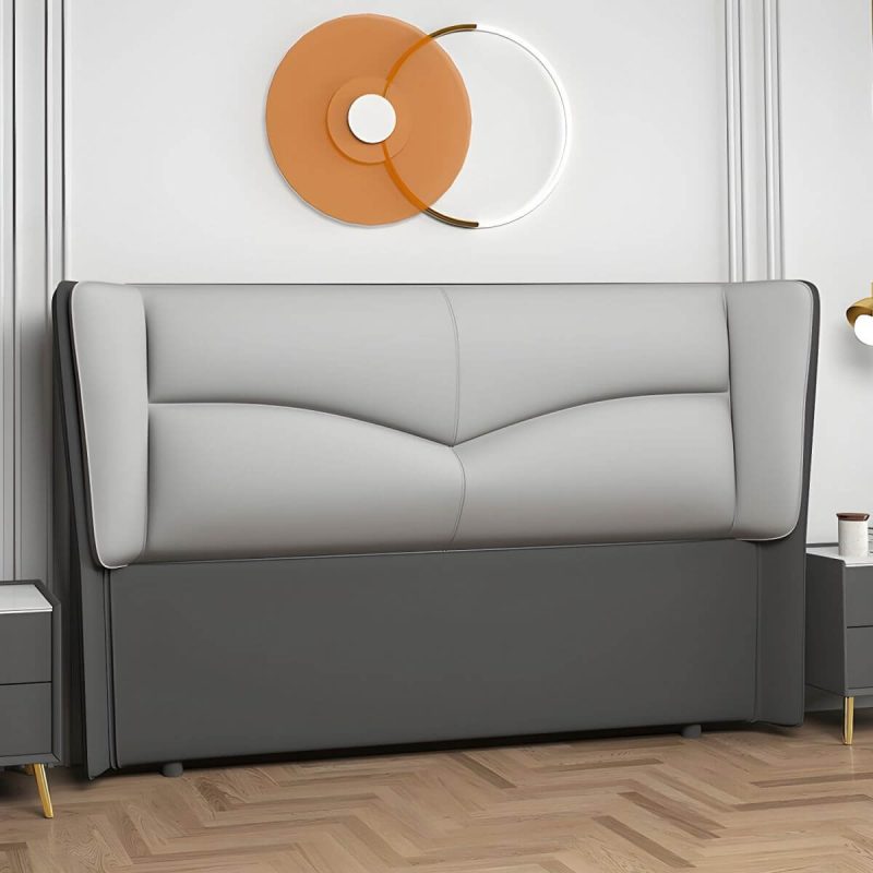 "Modern Rectangular Wingback Headboard Bed with Leather Upholstery and Solid Wood Frame - Dark Grey/ Light Grey 71""