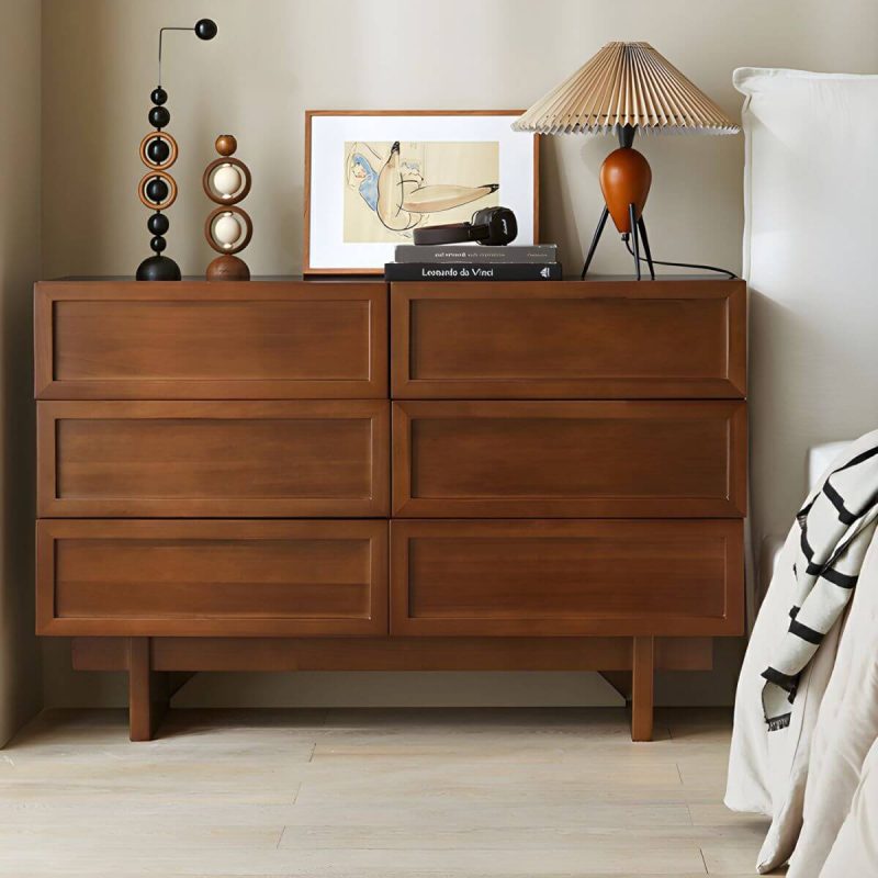 "Traditional Natural Wood Hidden Handle Dressers with Six Drawers and Four Feet in Brown - 47"L x 16"W x 31"H"