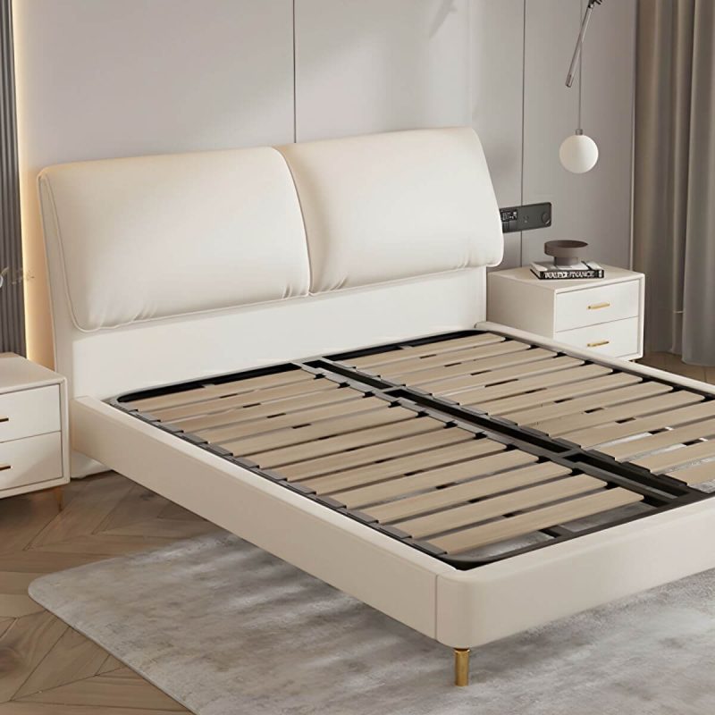 "Elegant Upholstered Panel Headboard with Wood Legs in Modern Style - 59" Grey"