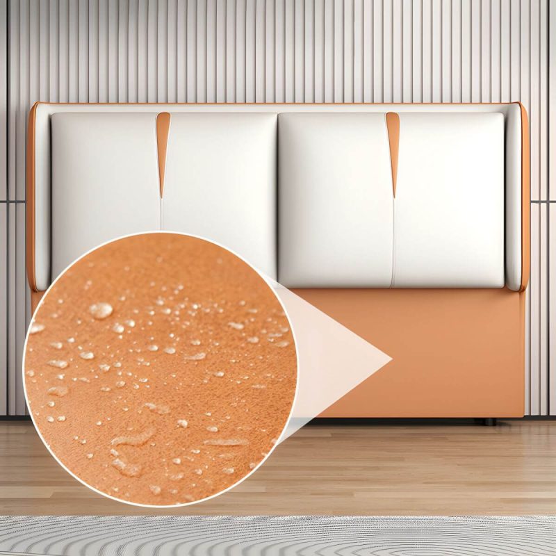 "Light Wood Upholstered Wingback Headboard with Pine Frame and Solid Wood Feature - 79" Silicone Rubber Orange/ Beige"