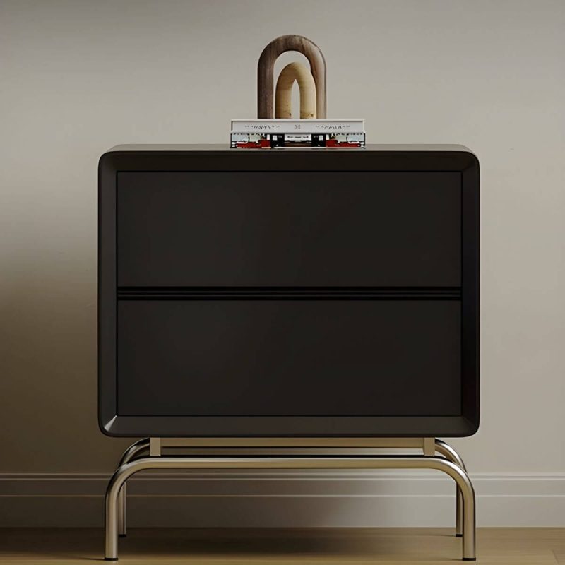 "A Cozy and Classic Black Wood Nightstand with 2 Drawers in Traditional Style - 1 Piece"