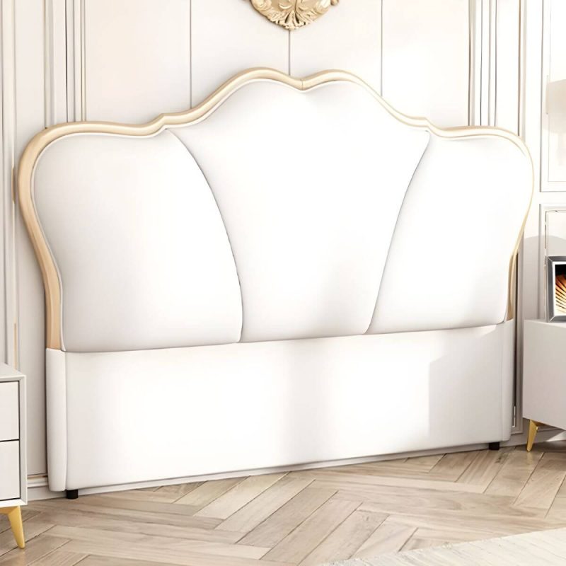 "Camelback Solid Wood Bed Frame Headboard Modern Leather Panel - Off-White 59" Curved"