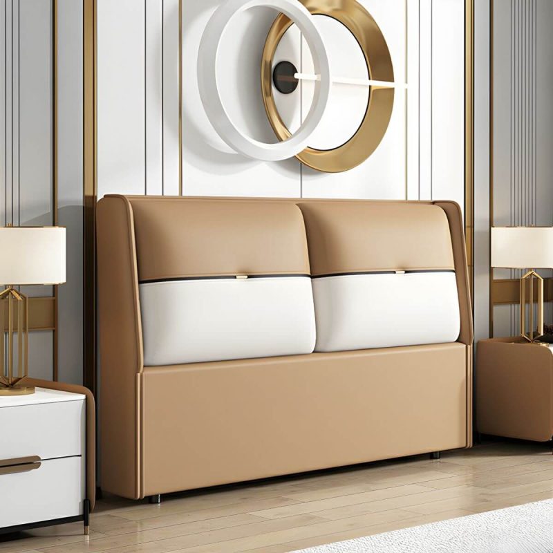 "Modern Upholstered Wingback Headboard in Leather with Wood Legs for Stylish Comfort - Dark Gray/ Orange 59""