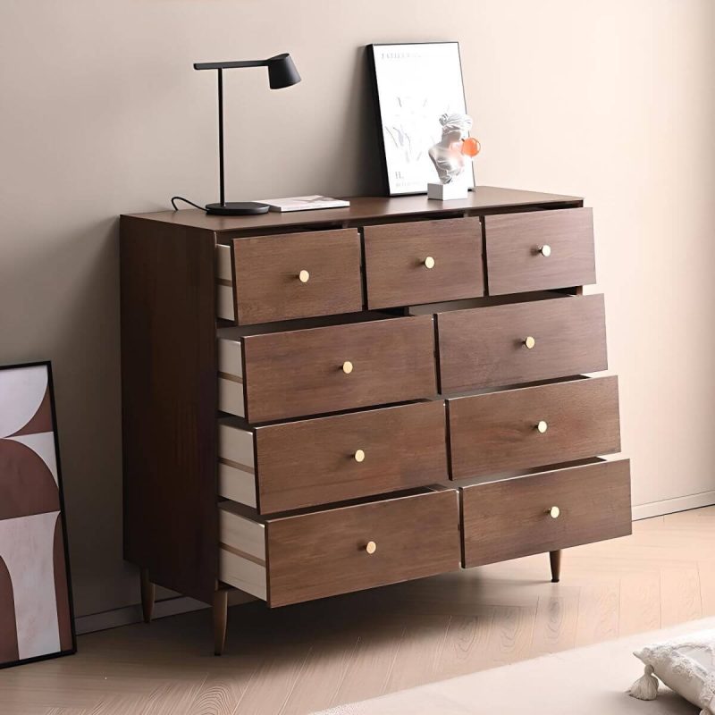 "Traditional Metal Handle Dressers with Solid Wood Drawers for Bedroom - Black 46"L x 16"W x 40"H"
