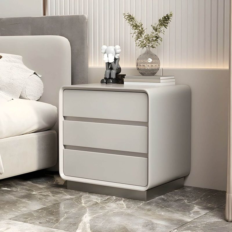 "Modern Solid Wood Nightstand 19.7" Tall 3 - Drawer Steel Nightstand - White 2-Piece Set"