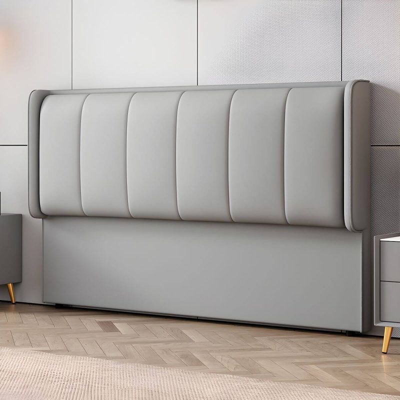"Modern Upholstered Pine Wingback Headboard with Wood Legs, Standard Height - Tech Cloth 47" Light Gray"