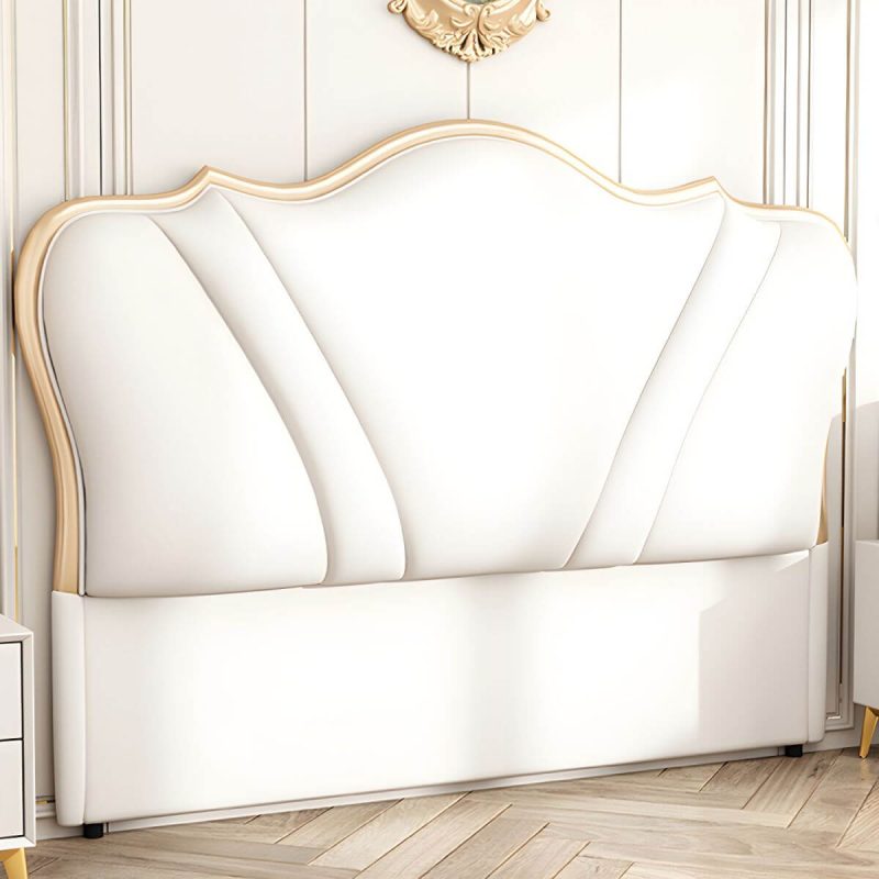 "Camelback Solid Wood Bed Frame Headboard Modern Leather Panel - Off-White 59" Magnolia"