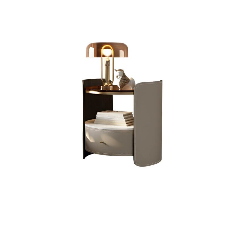 "Modern Wood Nightstand with Open Storage and Single Drawer in Small Size - Light Khaki 1 Piece"