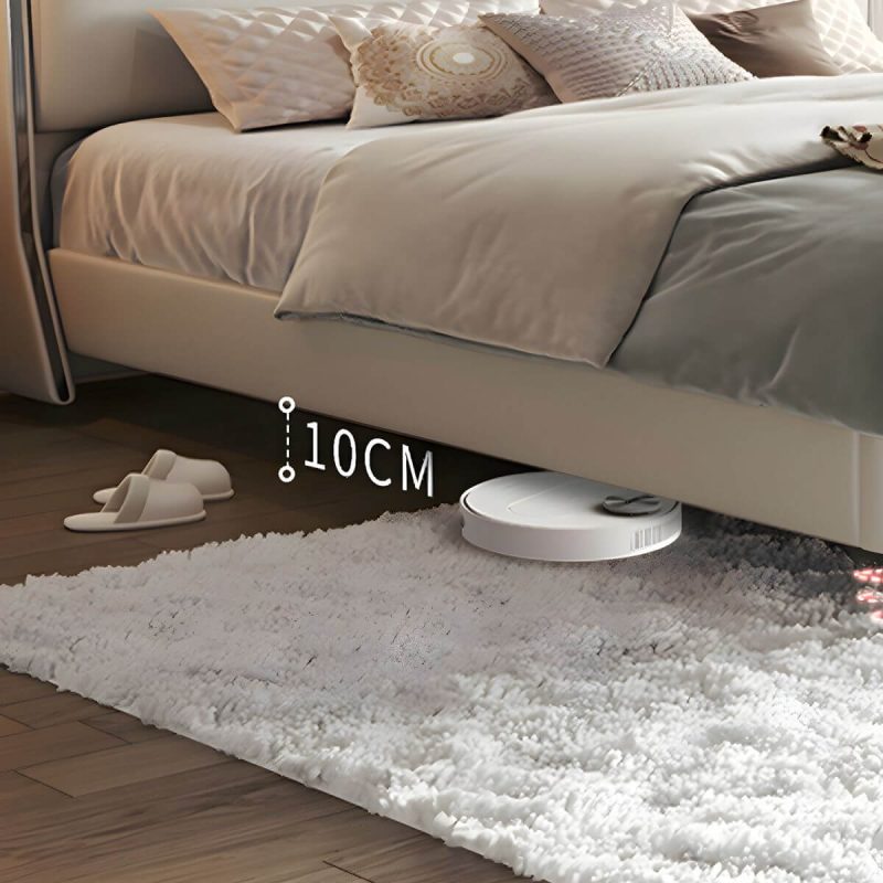 "Modern Wood Panel Bed Beige Genuine Leather Standard Bed with Upholstered Headboard - King Bed & Mattress Coir"