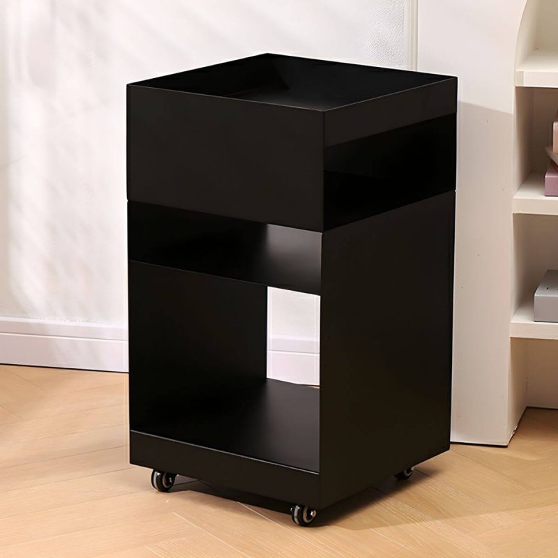 "Modern Metal Nightstand with Open Storage and 4 Shelves in Steel Decor - Black 1 Piece"