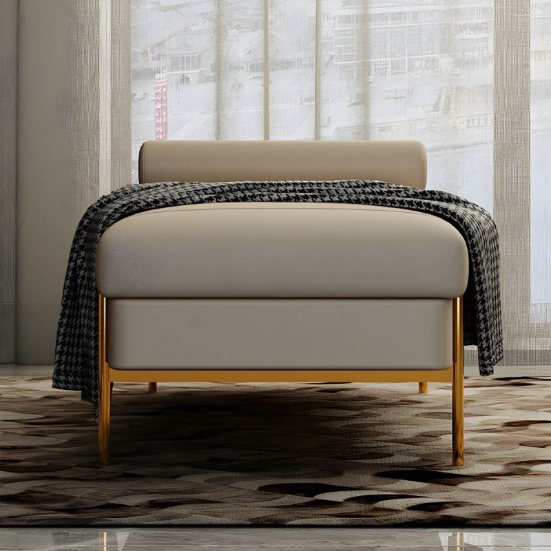 "Glam Leather Entryway and Bedroom Bench with Gold Straight Metal Legs - 120 x 50 x 42 cm Off-White Faux Leather"