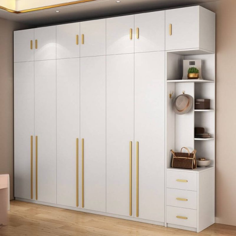 "Trendy White Wardrobe Closet with Soft Close Door, Lumber Material, Interior Shelves, and Clothing Rod, 71"L x 24"W x 83"H, Armoire with Top Cabinet"