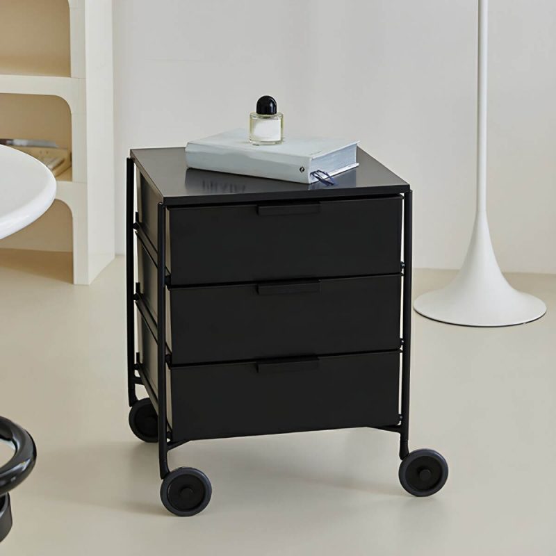 "Modern Iron Bachelor's Chest with 3 Drawers in Plastic/Acrylic Material - Black 2 Piece Set"