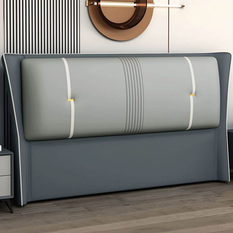 "Luxury Upholstered Wingback Headboard with Modern Wood Legs and Standard height - Dark Grey/ Light Grey 71""